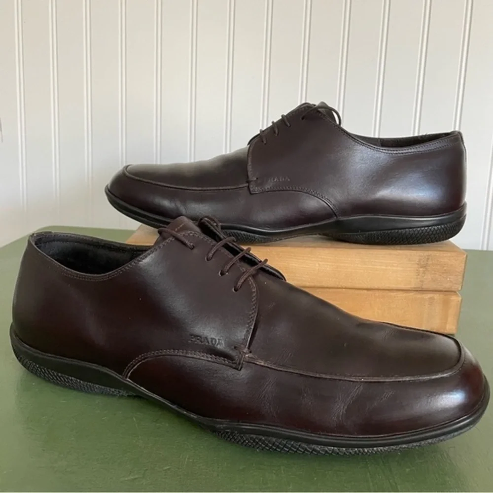 Prada Men's Casual Moc-Sewn Oxfords in Chocolate Brown *Italy*